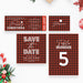 Set of Christmas-themed invitations with red and black plaid patterns on a white background.