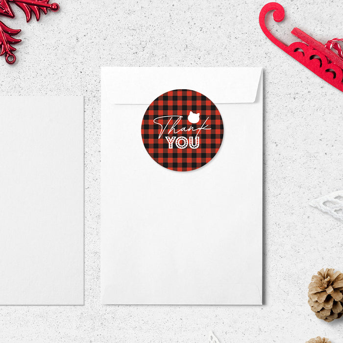 Meowy Christmas Cat Party Invitation Plaid Holiday Card