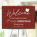 Red and black plaid personalized Christmas welcome sign with a cat silhouette—ideal holiday decor for pet lovers.