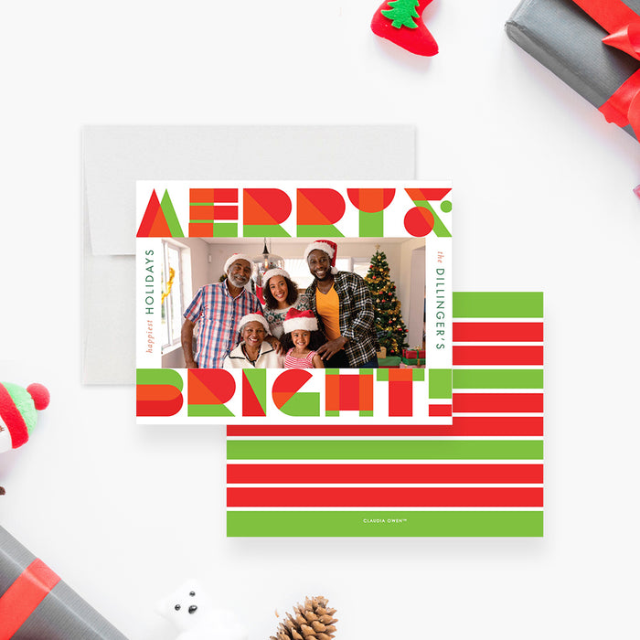 Merry and Bright Christmas Party Invitation Card in Classic Red and Green, Cheerful Holiday Bash Invitation