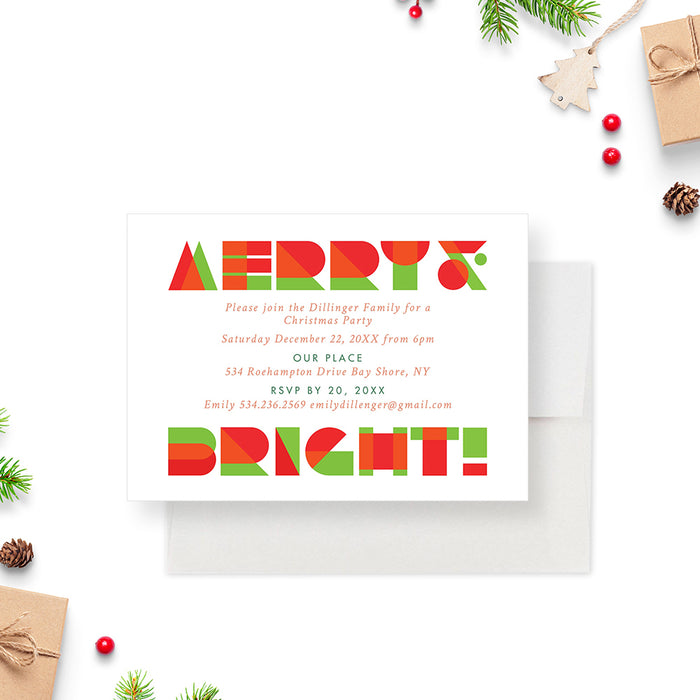 Merry and Bright Christmas Party Invitation Card in Classic Red and Green, Cheerful Holiday Bash Invitation