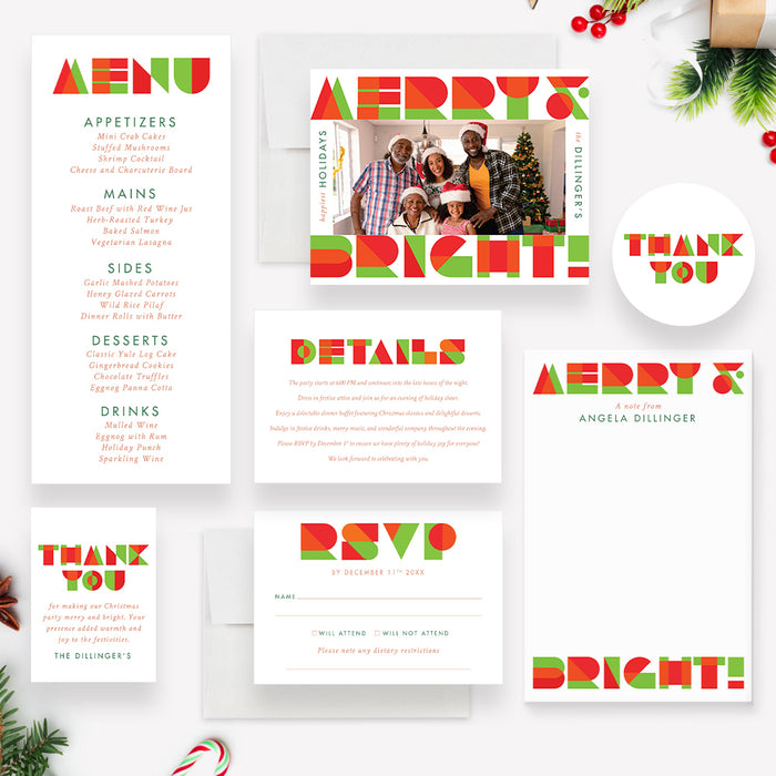 Merry and Bright Christmas Party Invitation Card in Classic Red and Green, Cheerful Holiday Bash Invitation