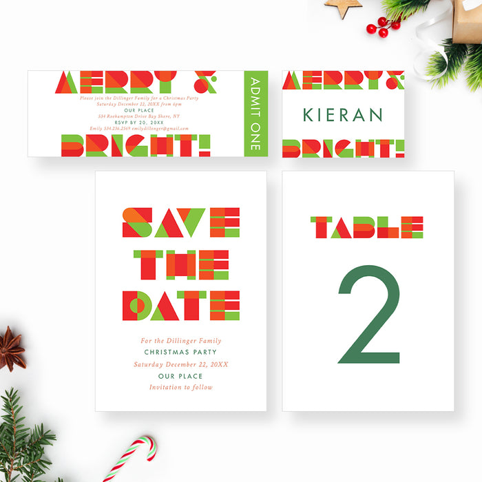 Merry and Bright Christmas Party Invitation Card in Classic Red and Green, Cheerful Holiday Bash Invitation