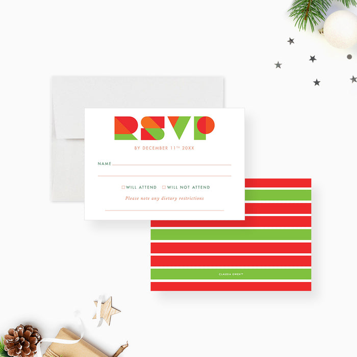 Merry and Bright Christmas Party Invitation Card in Classic Red and Green, Cheerful Holiday Bash Invitation