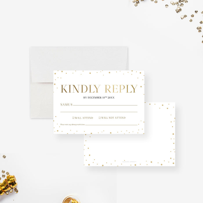 Merry Christmas Celebration Invitation Card in White and Gold, Family Xmas Invitations with Confetti, Minimalist Christmas Holiday Invites