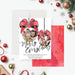 merry everything holiday greeting card with family photos inside festive ornament designs and red bow accents-front-back