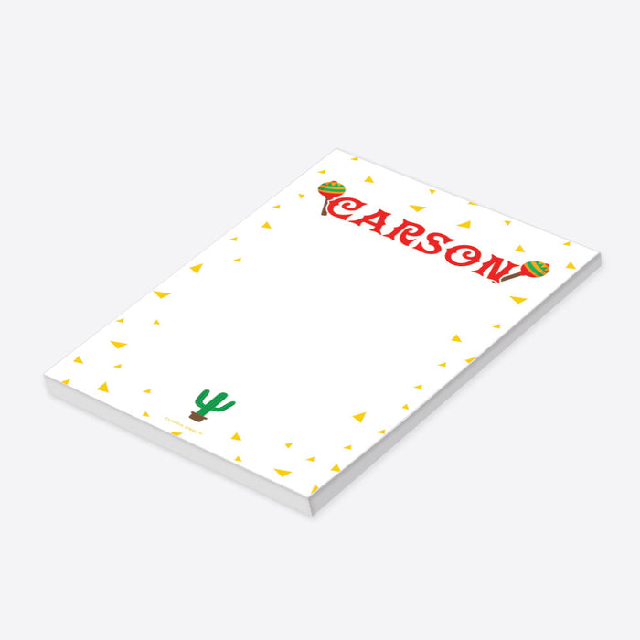 Fun Mexican Notepad with Cactus and Maracas, Personalized Fiesta Stationery, Cinco De Mayo Party Favor with Confetti Corn Chips