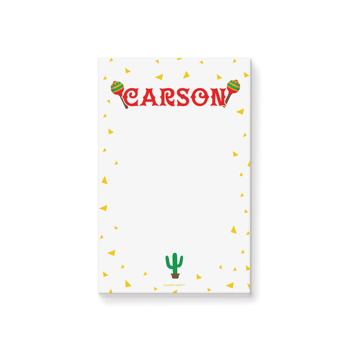 Fun Mexican Notepad with Cactus and Maracas, Personalized Fiesta Stationery, Cinco De Mayo Party Favor with Confetti Corn Chips