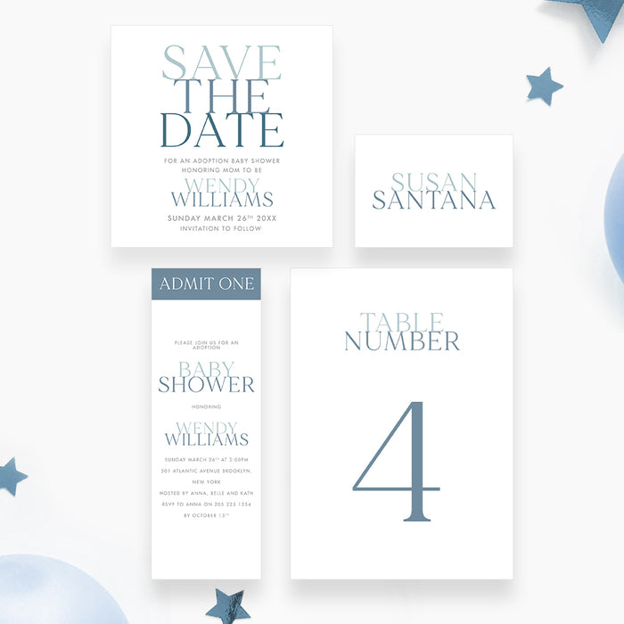 Minimalist Adoption Baby Shower Invitation Card for Parents To Be, Blue Baby Boy Shower Invite Cards