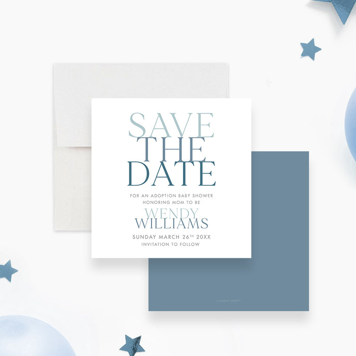 Minimalist Adoption Baby Shower Invitation Card for Parents To Be, Blue Baby Boy Shower Invite Cards