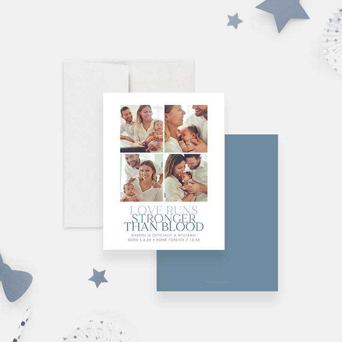 Minimalist Adoption Announcement Card with Four Baby Photos, Personalized Photo Announcement Card