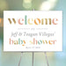 Customizable baby shower welcome sign featuring pastel and gold typography, adaptable with parents’ names and date, ideal for gender-neutral celebrations.