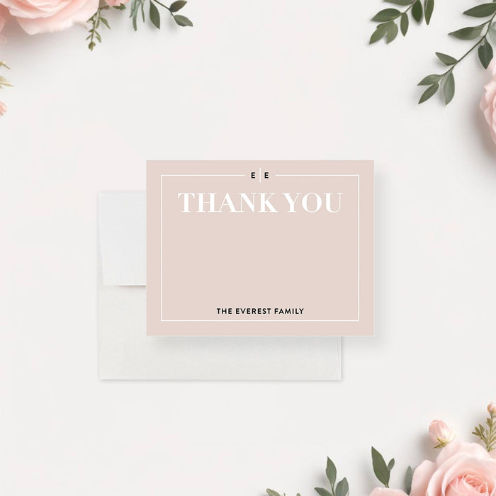 Bat Mitzvah thank you card with clean modern typography on a soft elegant background-front