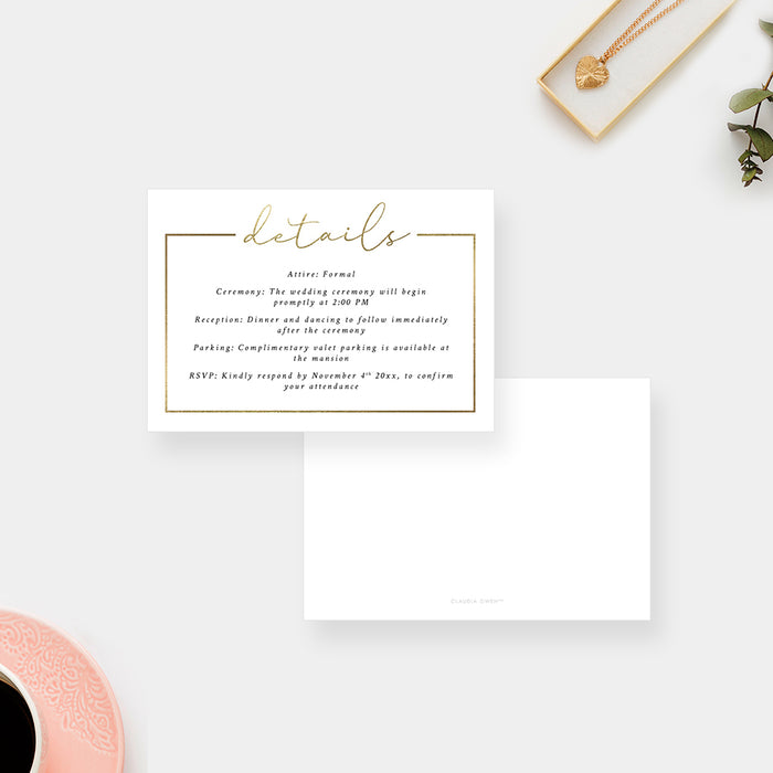 Classic White and Gold Wedding Invitation Card, Minimalist Elegant Wedding Reception Invites, Sophisticated Wedding Shower Invitations