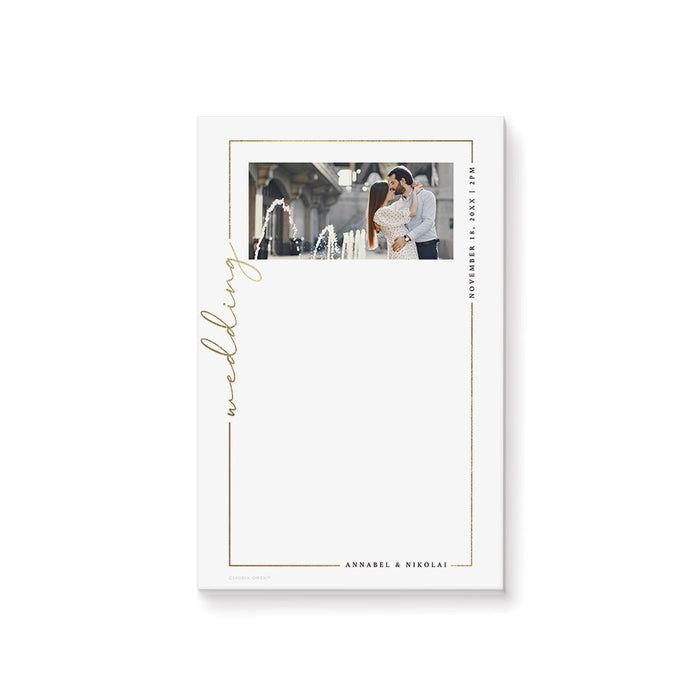 Elegant Wedding Notepad with Couples Photo and Golden Frame, Personalized Wedding Favor with Photo