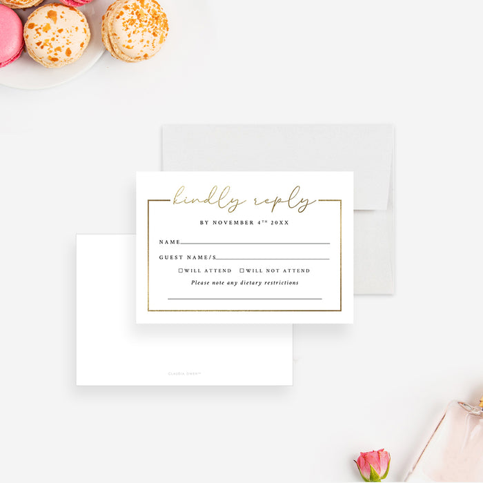 Classic White and Gold Wedding Invitation Card, Minimalist Elegant Wedding Reception Invites, Sophisticated Wedding Shower Invitations