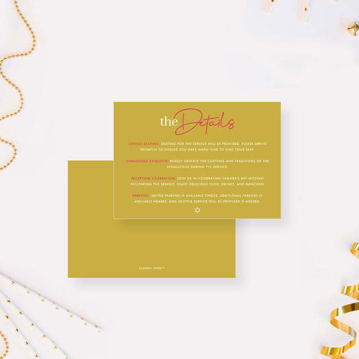 Bat Mitzvah Photo Invitation Card in Mustard Yellow Design, Religious Party Invite Cards, Minimalist Photo Invitations for Jewish Birthday Bash for Girls