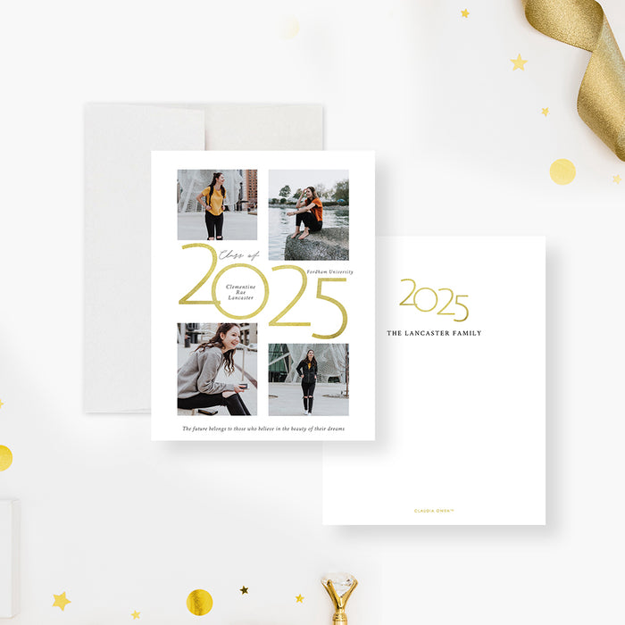 Class of 2025 Graduation Announcement Card with Photos, Modern Graduation Photo Card for High School and College Grads