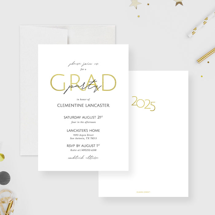 Elegant Graduation Party Invitation Modern Grad Celebration Card