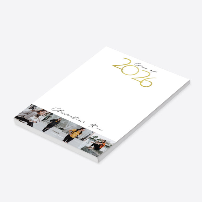 Class of 2026 photo notepad featuring a custom collage layout and the graduate's name-side