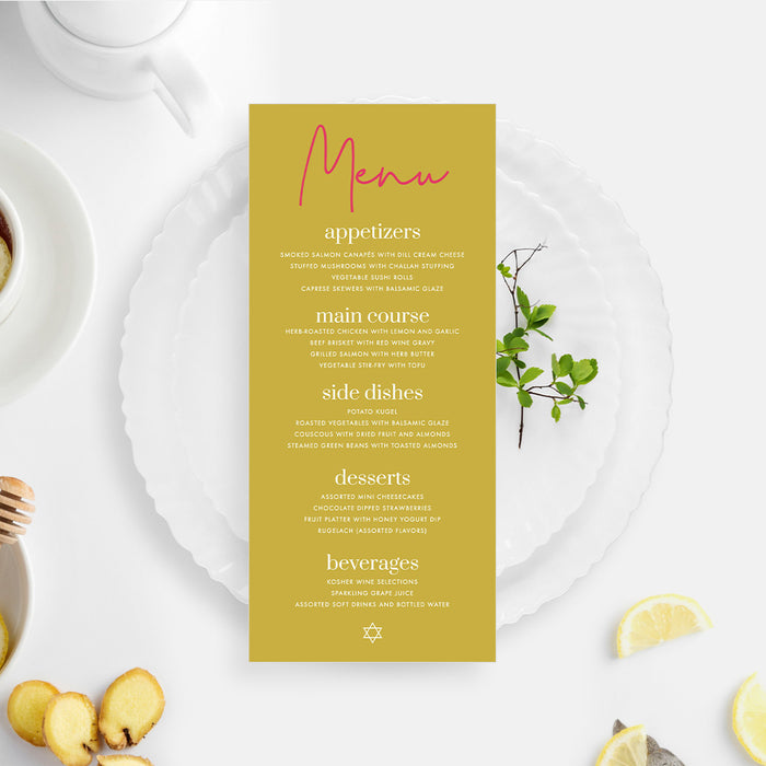 Bat Mitzvah Photo Invitation Card in Mustard Yellow Design, Religious Party Invite Cards, Minimalist Photo Invitations for Jewish Birthday Bash for Girls