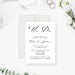 elegant black and white wedding invitation with script lettering, wedding details, and photo filmstrip design-front