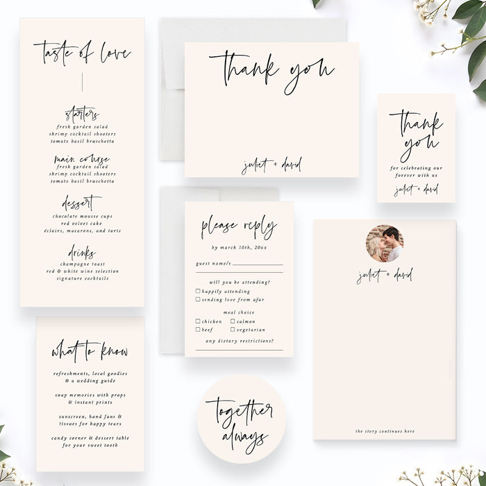 Minimalist Beige Wedding Invitation with Modern Script