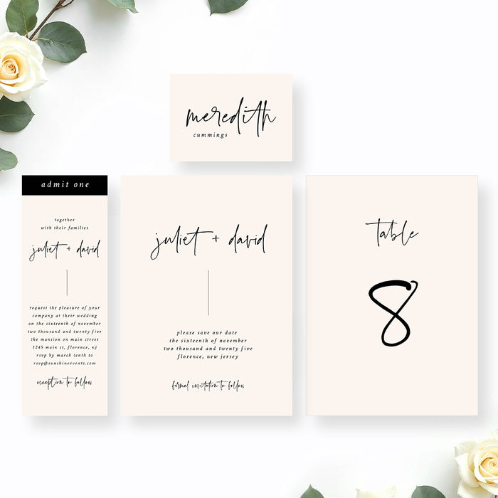 Minimalist Beige Wedding Invitation with Modern Script