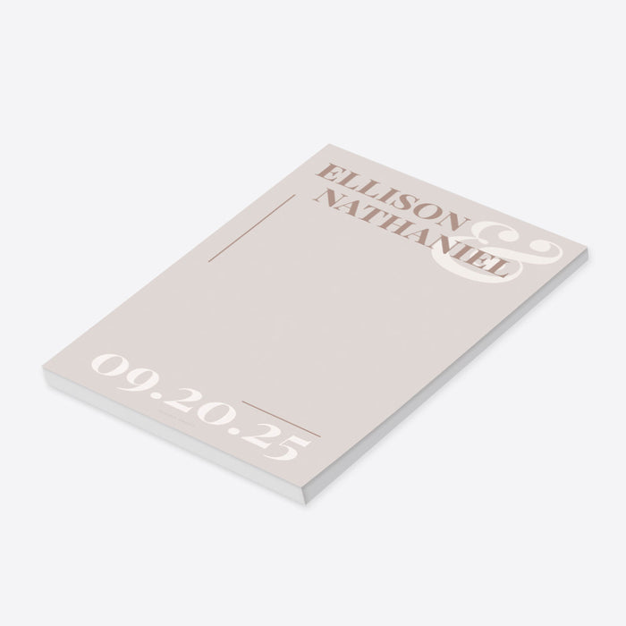 Minimalist Wedding Notepad with Neutral Tones, Elegant Personalized Stationery Pad for Couples, Modern Wedding Party Favor Notepad