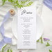 Menu card for a cocktail hour with a white plate and decorative elements on a white background