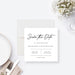 Minimalist black-and-white rehearsal dinner save the date card with custom event details.-front