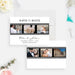 wedding save the date card with three-photo filmstrip design, elegant lettering, black-and-white layout, and wedding details-front-back