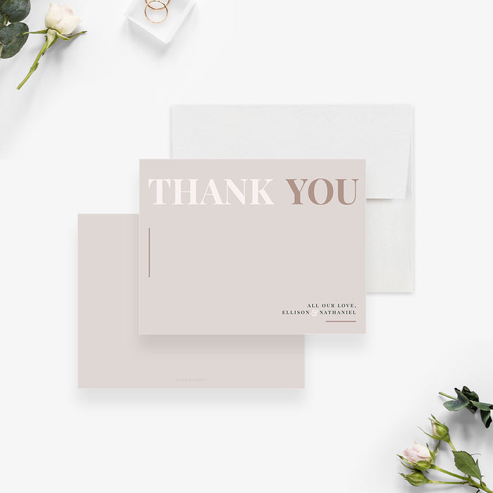 Minimalist Wedding Thank you Note Card in Soft Neutral Colors, Thank you Card with Modern Typography, Wedding Stationary Card for Couple