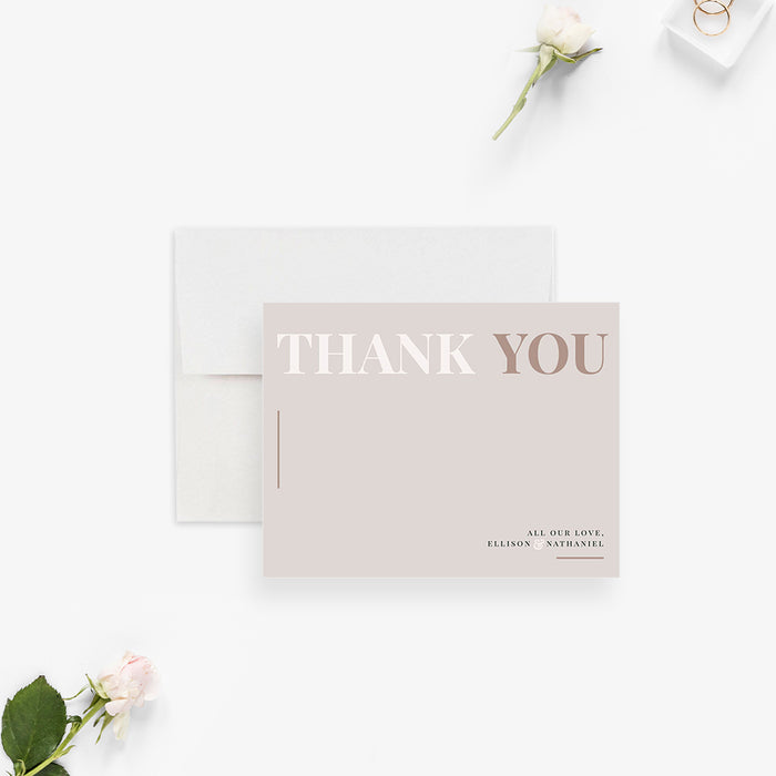 Minimalist Wedding Thank you Note Card in Soft Neutral Colors, Thank you Card with Modern Typography, Wedding Stationary Card for Couple