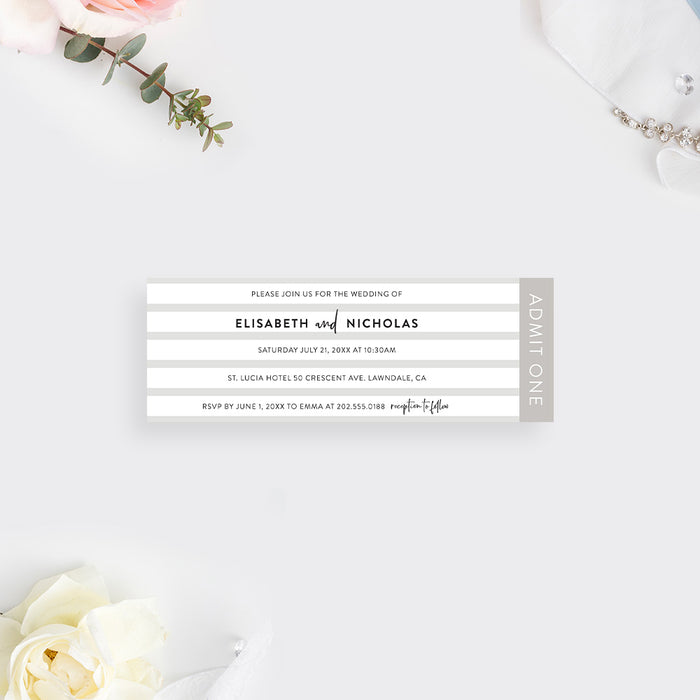 Simple Classic Wedding Invitation Card with Stripes, Formal Wedding Invitations, Minimalist Wedding Invites