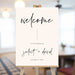 Minimalist beige wedding welcome sign with script typography and personalized couple names