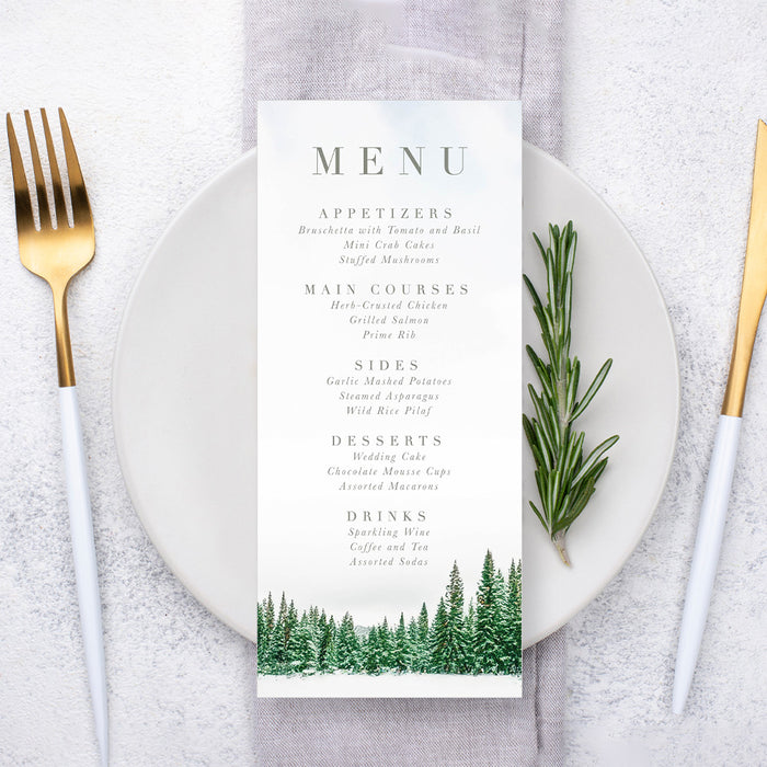 Winter Wonderland Wedding Invitation with Snowy Pines Design, Elegant Snow Covered Pine Trees Marriage Invitation, Frosty Forest Wedding Invitation