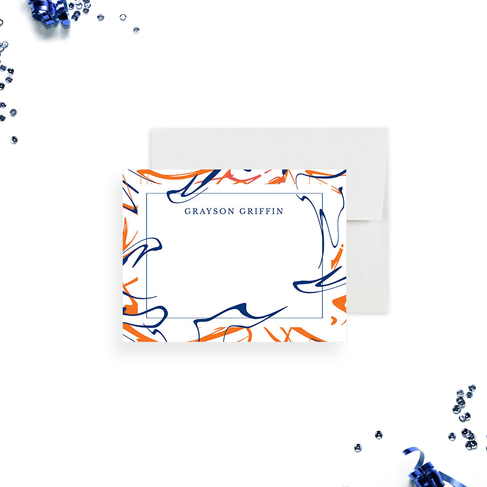 Artistic Note Card with Blue and Orange Design, Colorful Stationery Se