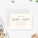 Modern baby shower save the date card with colorful typography, ideal for any baby celebration.-front