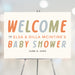 Modern baby shower welcome sign featuring vibrant typography, customizable with event details for parent-to-be celebrations.