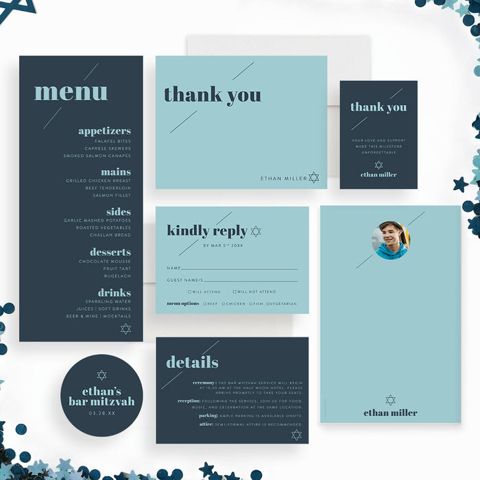 Personalized Bar Mitzvah Invitation Elegant Star of David Card