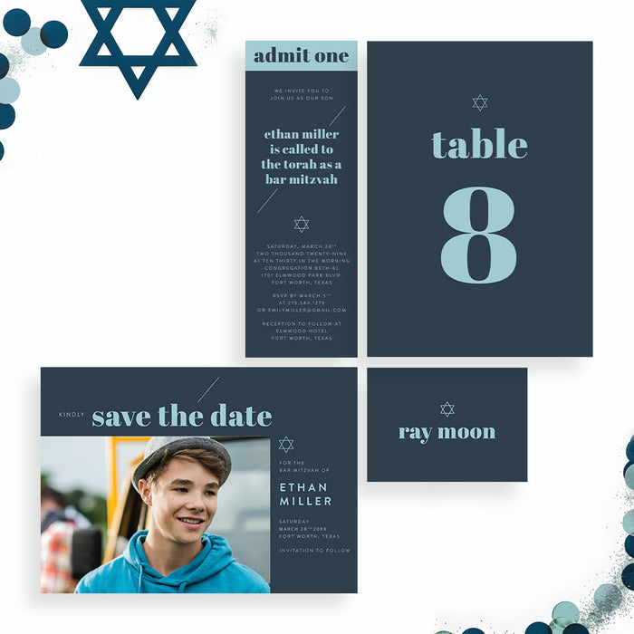 Personalized Bar Mitzvah Invitation Elegant Star of David Card