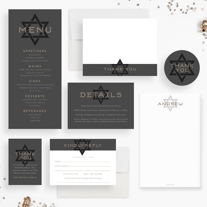 Bar Mitzvah Invitation Photo Star of David Modern Jewish Invite