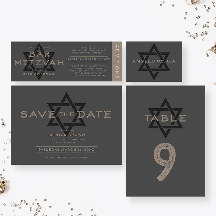 Bar Mitzvah Invitation Photo Star of David Modern Jewish Invite