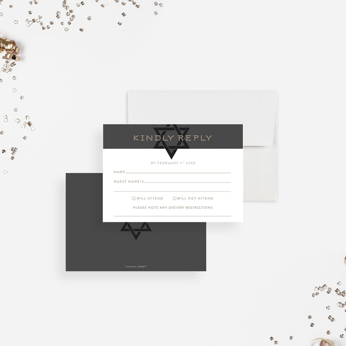 Bar Mitzvah Invitation Photo Star of David Modern Jewish Invite