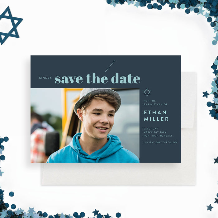 Personalized Bar Mitzvah Invitation Elegant Star of David Card