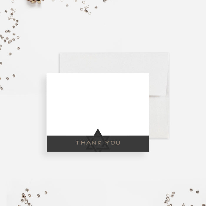 Bar mitzvah thank you card star of david modern jewish note card minimalist appreciation stationery-front