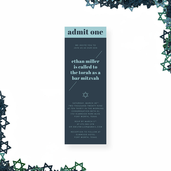 Personalized Bar Mitzvah Invitation Elegant Star of David Card
