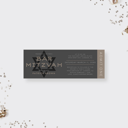 Bar mitzvah ticket invitation star of david admit one modern jewish event invite elegant design
