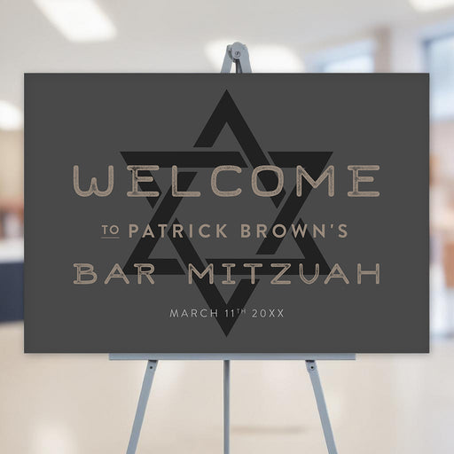 Bar mitzvah welcome sign star of david modern jewish party entrance sign displayed on easel